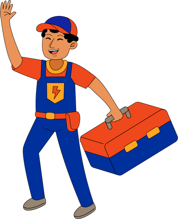 Male Electrician with tool box  Illustration
