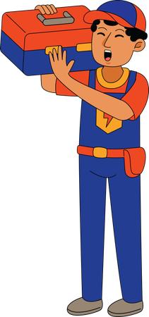 Male Electrician with tool box  Illustration