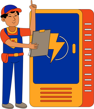 Male electrician working with power machine  Illustration