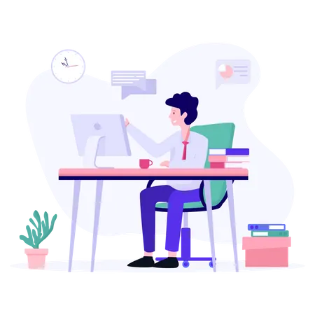 Male employee busy in online meeting  Illustration