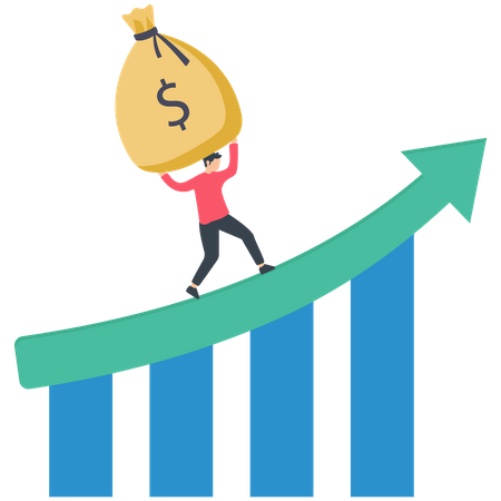 Male employee carrying money bag and walking on growth chart  Illustration