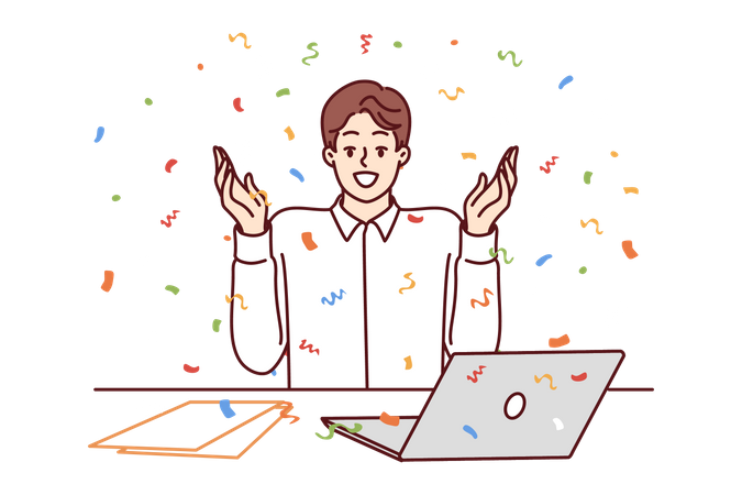 Male employee celebrate success  Illustration