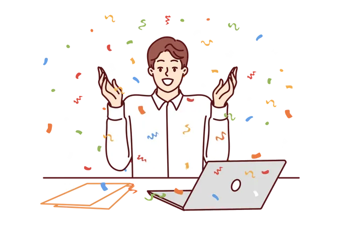 Male employee celebrate success  Illustration