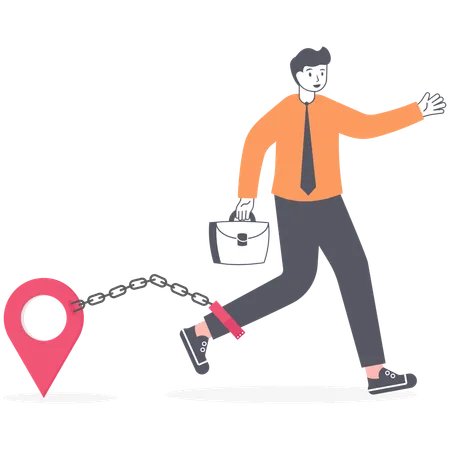 Male employee chained to place  Illustration