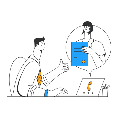 Male employee chatting with a colleague online Illustration