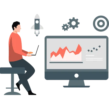 Male employee checking analytic graph  Illustration