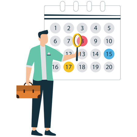 Male Employee Checking Office Calendar for Schedule and Deadlines  Illustration