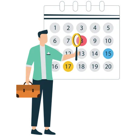Male Employee Checking Office Calendar for Schedule and Deadlines  Illustration