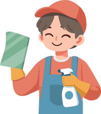 Male employee cleaning glass  Illustration
