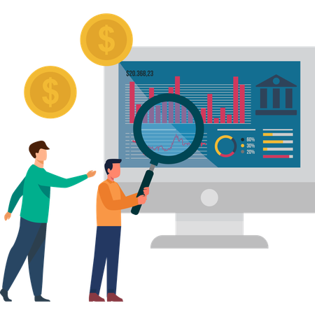 Male Employee Doing Bank Analytics  Illustration