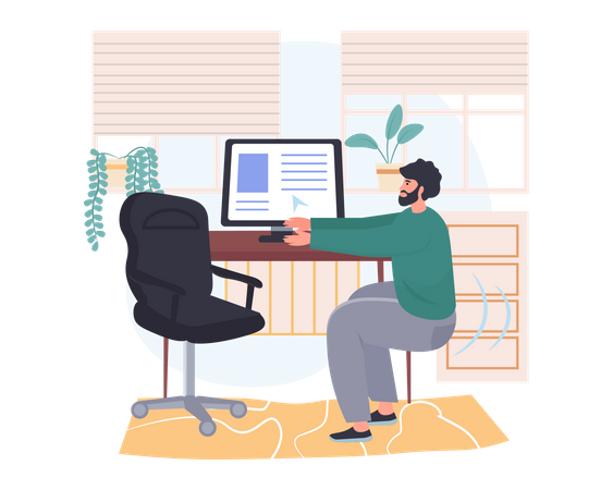 Male employee doing exercise in office  Illustration