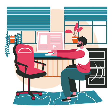 Male employee doing exercise in office Illustration