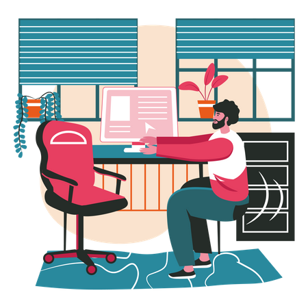 Male employee doing exercise in office  Illustration