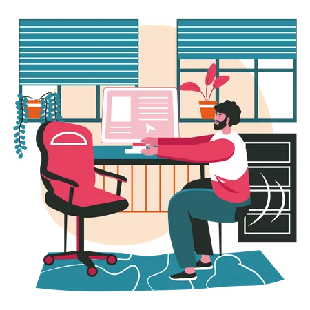 Male employee doing exercise in office  Illustration