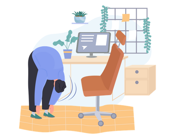 Male employee doing exercise in office  Illustration