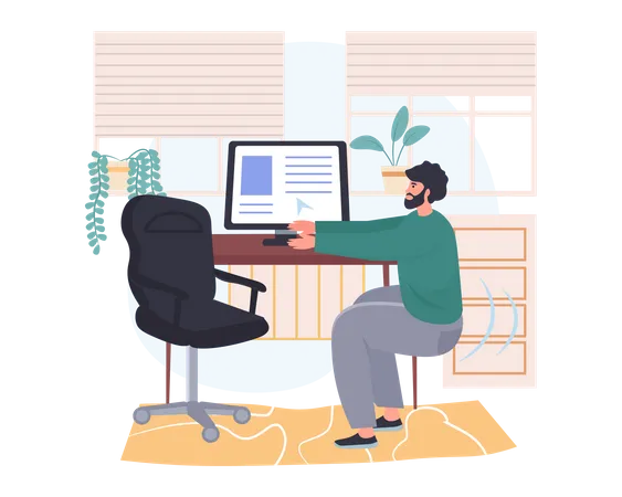 Male employee doing exercise in office  Illustration