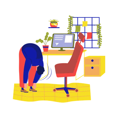 Male employee doing exercise in office  Illustration