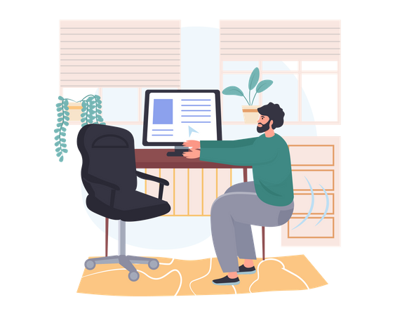 Male employee doing exercise in office  イラスト