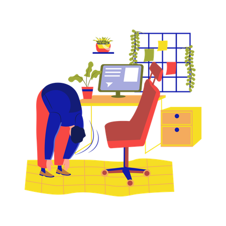 Male employee doing exercise in office  イラスト