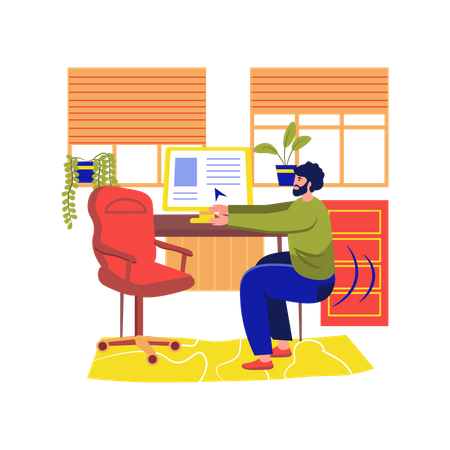 Male employee doing exercise in office  イラスト