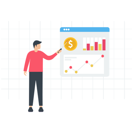 Male Employee Doing Financial Analytics  Illustration