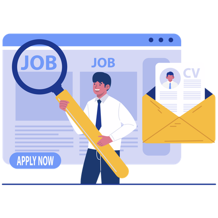 Male employee doing job search online  Illustration