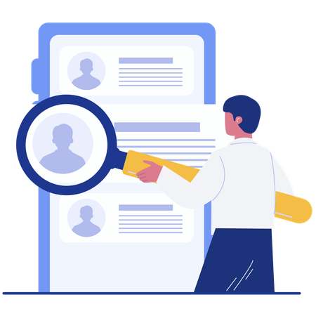 Male employee doing profile search  Illustration