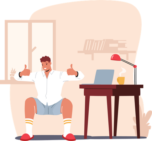 Male employee doing workout at work place Illustration