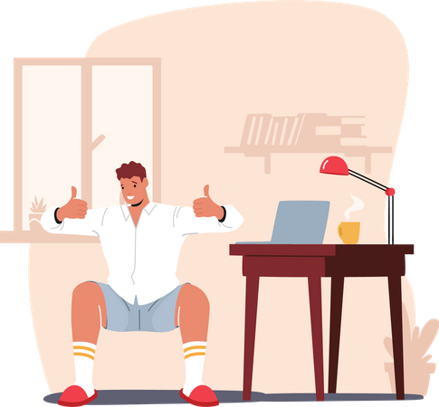 Male employee doing workout at work place  Illustration