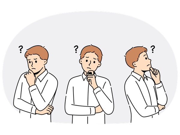 Male employee feel confused look for problem solution  Illustration