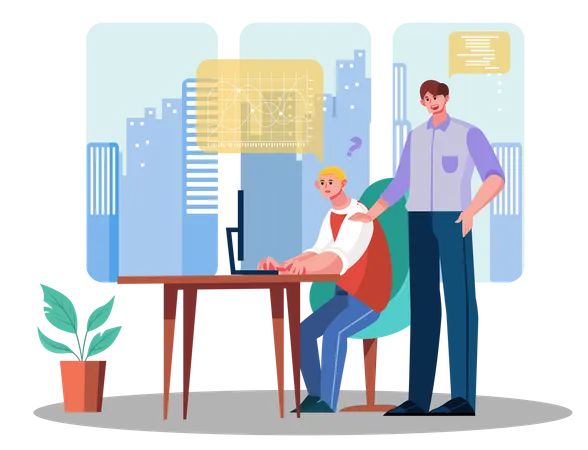 Male employee helping other employee  Illustration