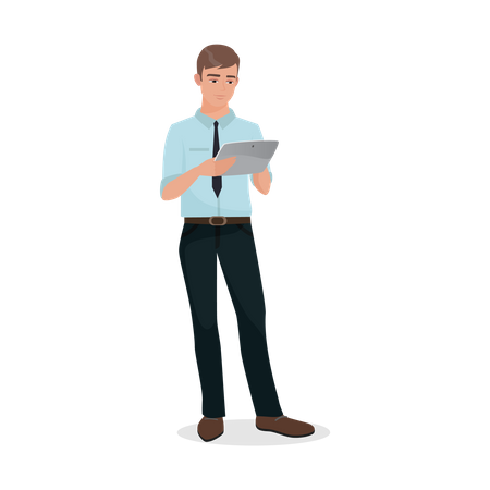 Male employee holding tablet  Illustration