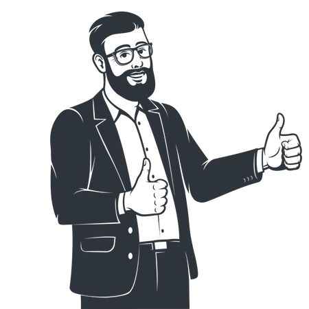 Male employee in suit showing both thumbs up  Illustration