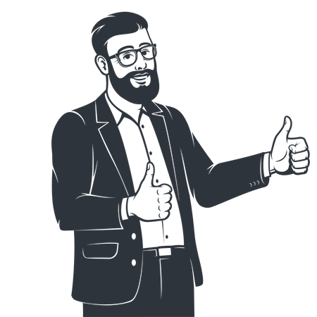 Male employee in suit showing both thumbs up  Illustration