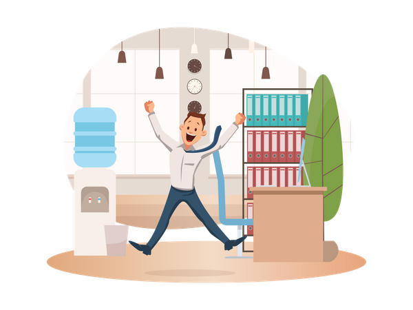 Male employee Jumping Up at Office  Illustration