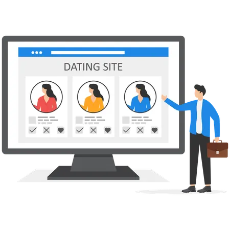 Male employee looking for new acquaintances on dating site  Illustration
