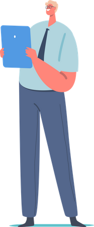 Male employee looking into laptop  イラスト