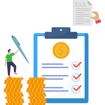Male Employee Making Tax Report  Illustration