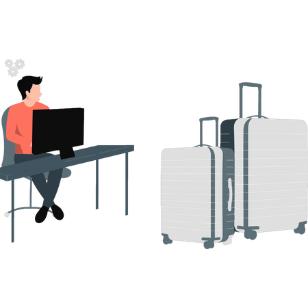 Male employee making traveling plan  Illustration