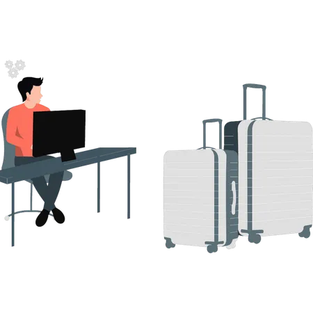 Male employee making traveling plan  Illustration