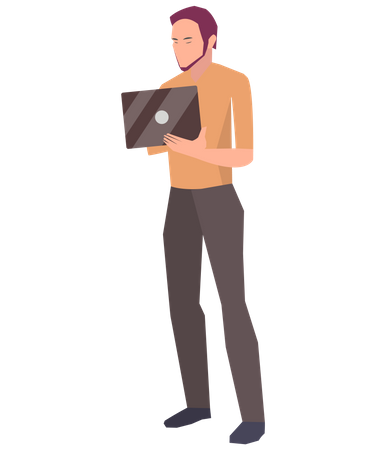 Male employee of business company working with tablet  Illustration