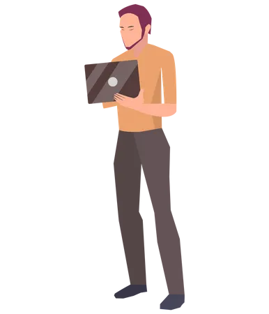 Male employee of business company working with tablet  Illustration