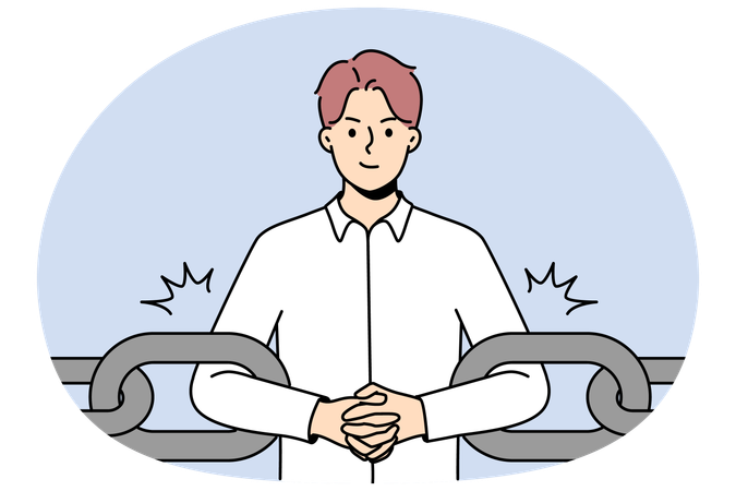 Male employee or worker as link of chain at workplace  Illustration
