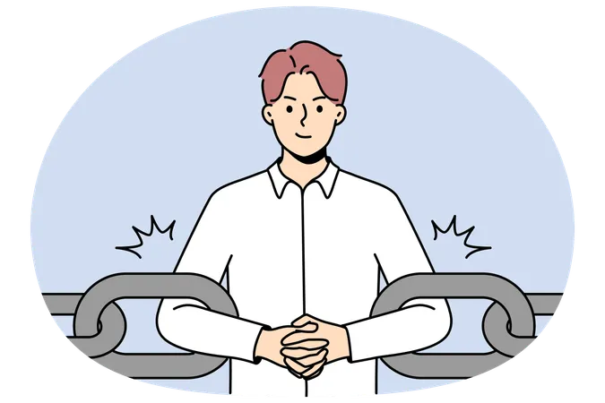 Male employee or worker as link of chain at workplace  Illustration