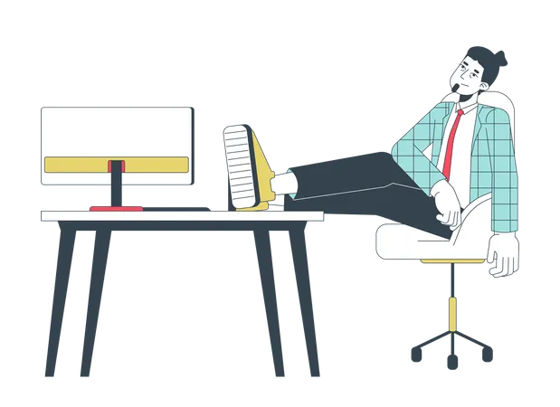 Male Employee Physically Exhausted After Meeting Deadline 2 D Linear Cartoon Character Caucasian Man Tired Happy Isolated Line Vector Person White Background Break Color Flat Spot Illustration Illustration