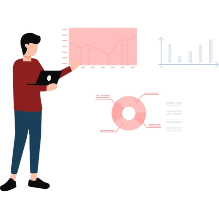 Boy Pointing At Business Graph Illustration