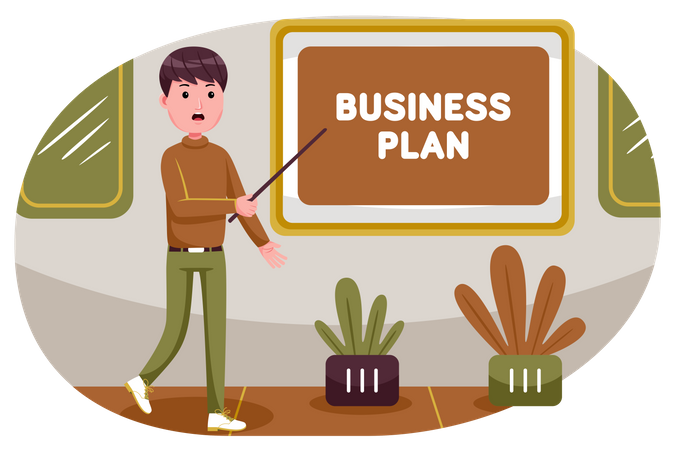 Male employee presenting business plan Illustration