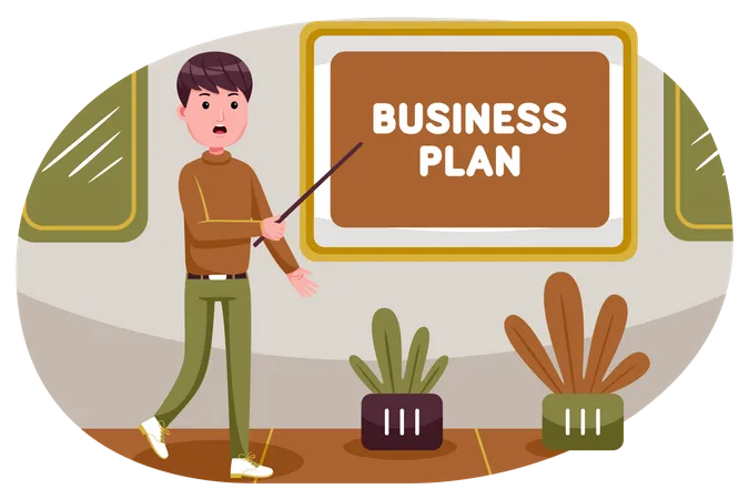 Male employee presenting business plan  Illustration