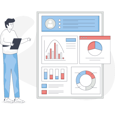 Male employee presenting data analytics chart  Illustration