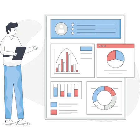 Male employee presenting data analytics chart  Illustration